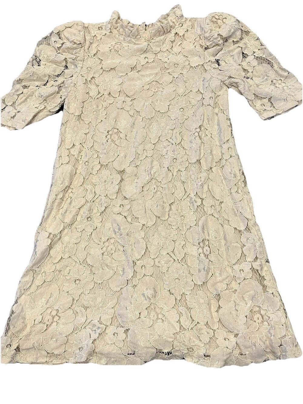 GB Girls Gianni Bini Ivory Lace Dress Size M – Ruffle Neck & Powder Puff Sleeve